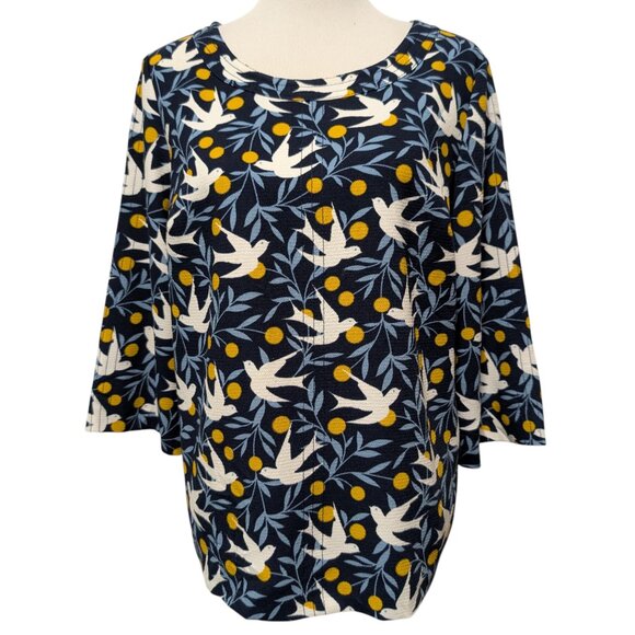 Boden Womens Size 10 Navy Blue Alda Swallow Bird Print Pullover 3/4 Sleeve Top G - Picture 1 of 10